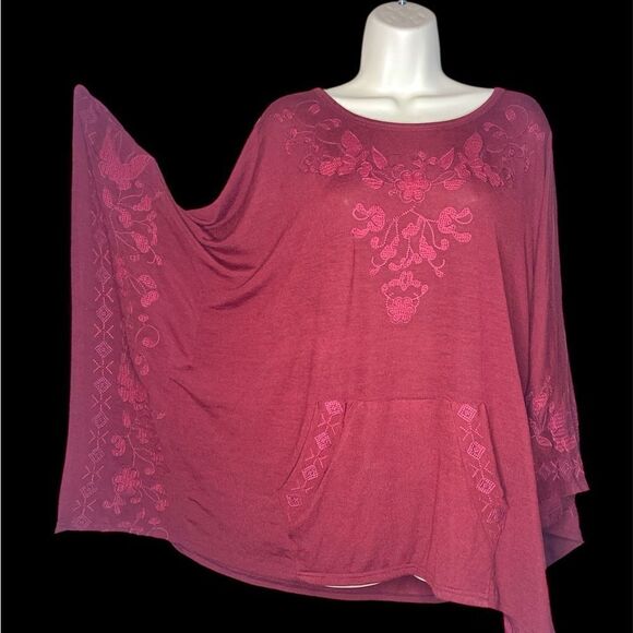 MONORENO embroidered burgundy oversized kimono style - Picture 5 of 6